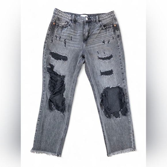 Cello Distressed Gray Straight Leg Jeans Women’s Size 11 Raw Hem Vintage Wash - Picture 1 of 9